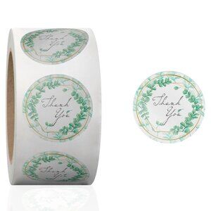 100 Eucalyptus Round Thank You Stickers
